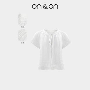 韩系木耳边系带绣花百搭休闲天丝小衫 新款 安乃安2025夏季 ON＆ON