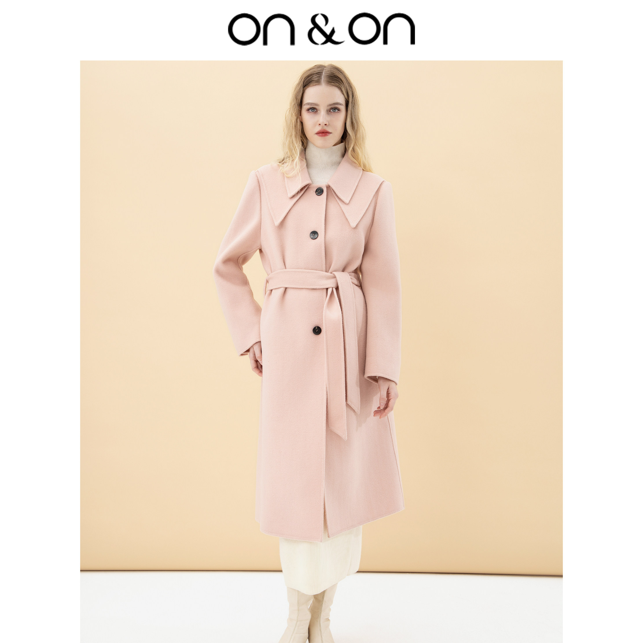 ON＆ON/安乃安冬季韩系绵羊毛双面羊毛双层领宽松气质收腰长外套,女装/女士精品,毛呢外套,淘宝优惠券,粉丝福利购,淘宝优惠卷