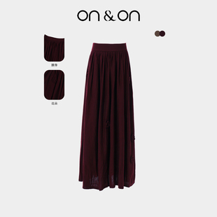 25秋冬新款 流光 韩系高腰松紧花朵百褶针织半裙 安乃安 ON＆ON