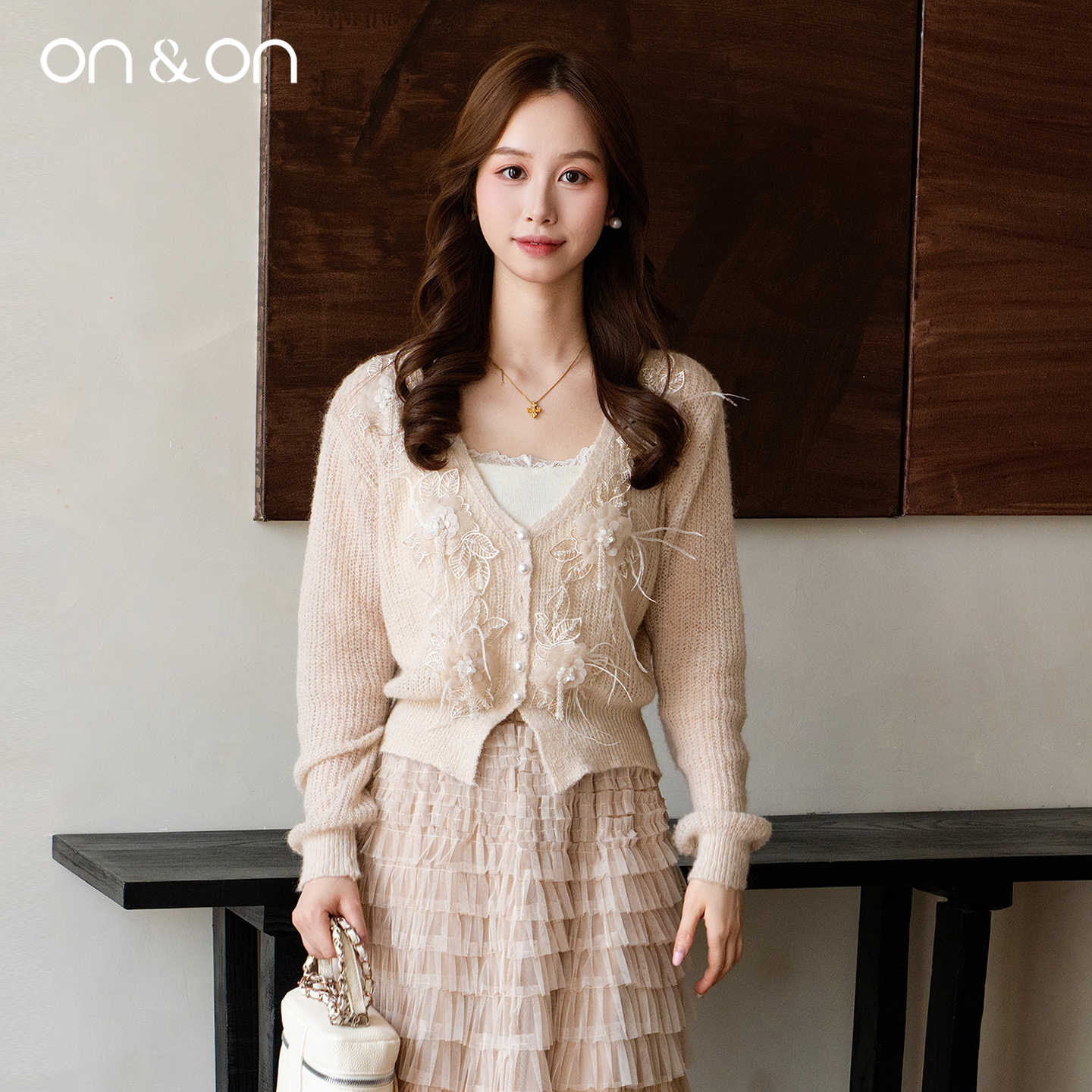 安乃安韩系钉珠花朵轻奢针织开衫