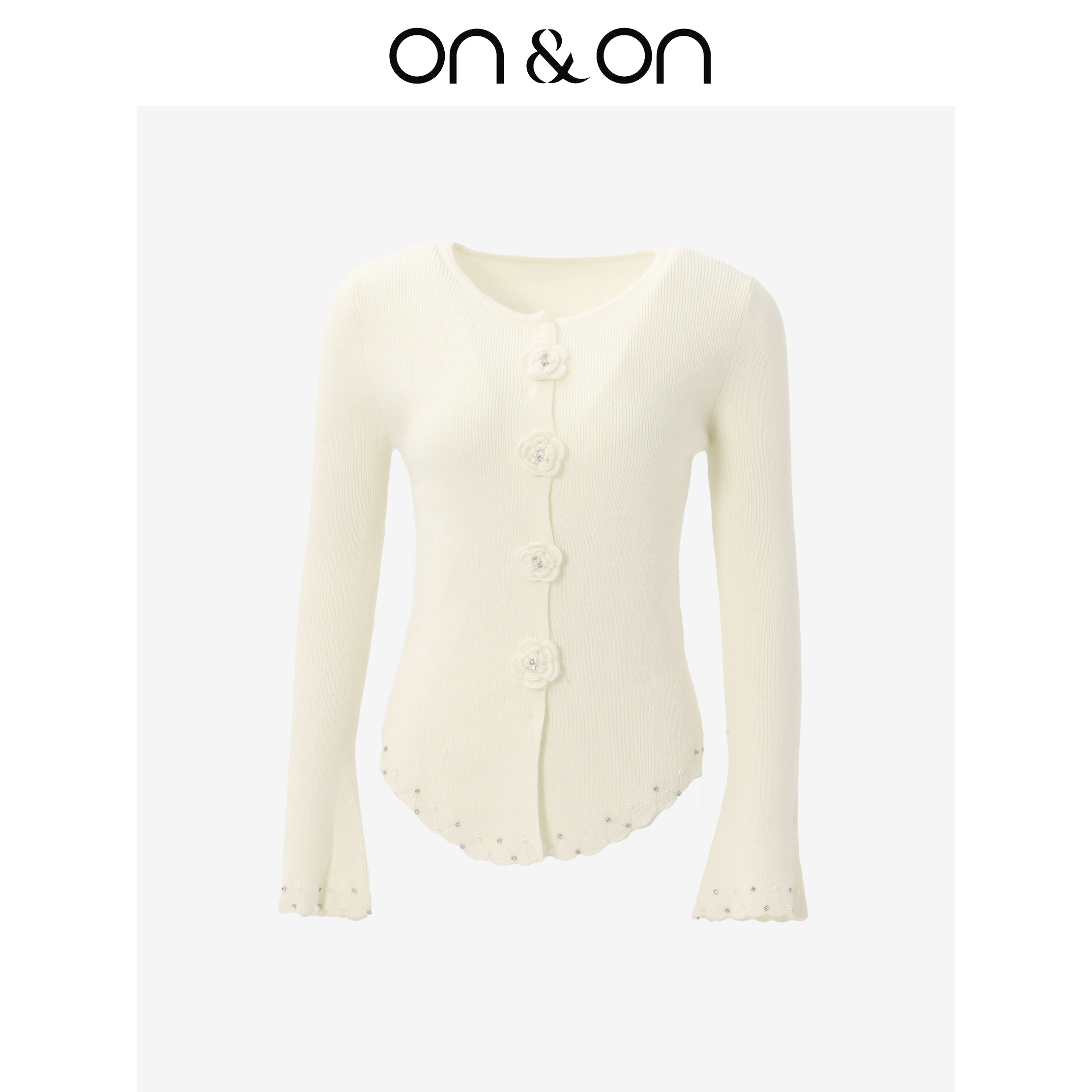 ON＆ON/安乃安2026春季新款韩系V领甜美温柔风钉钻立体花朵