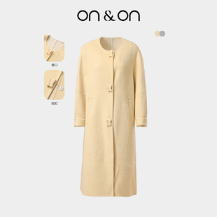 韩系时尚 新款 气质减龄蝴蝶扣双面尼大衣女 安乃安2025冬季 ON＆ON