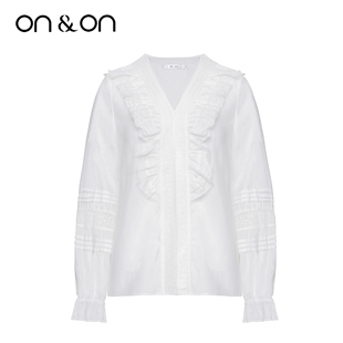 设计感气质镂空白色蕾丝木耳边衬衫 新款 安乃安2025秋季 ON＆ON
