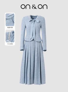 ON＆ON/安乃安2026春季新款法式手工钉珠蝴蝶结系带小香风连衣裙