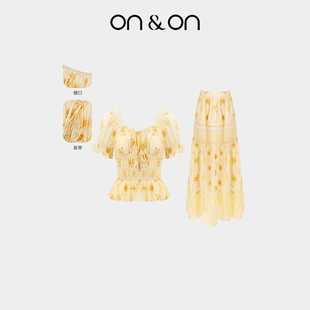 度假风打揽收腰立体刺绣花卉套装 ON＆ON 法式 新款 安乃安2025夏季