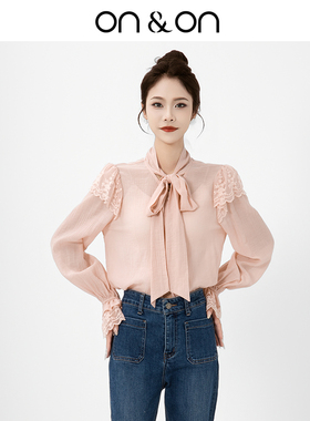 ON＆ON/安乃安2026春季新款韩系温柔甜美V领系带蝴蝶结优雅衬衫女