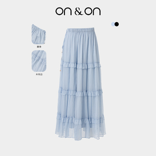 高腰弹力松紧浪漫木耳边蛋糕半身裙女 新款 ON＆ON 安乃安2025秋季