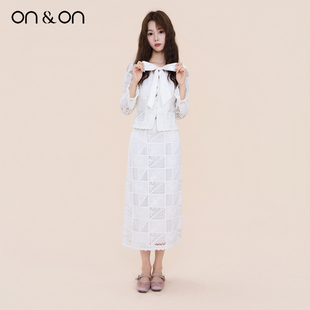 韩系蝴蝶结系带设计镂空绣花气质套装 ON＆ON 安乃安2025秋冬新款