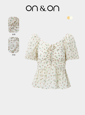 ON＆ON/安乃安2026春夏新款法式松紧打揽收腰气质碎花泡泡袖小衫