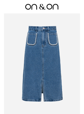 ON＆ON/安乃安2026春季重工复古钉珠显瘦休闲高腰开叉半身牛仔裙