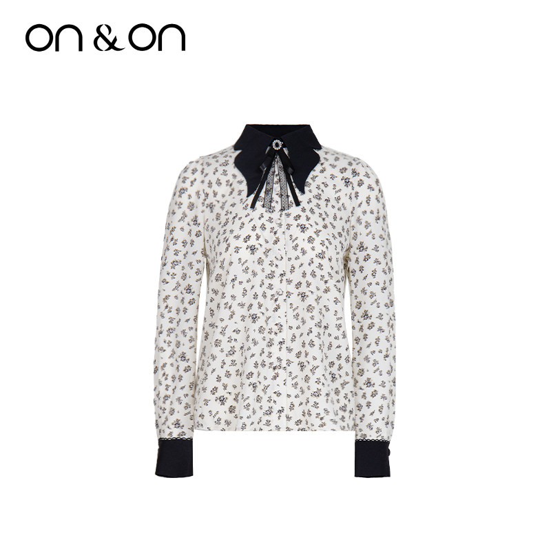 ON＆ON/安乃安2026春季新款韩版撞色蝴蝶领印花蝴蝶结修身衬