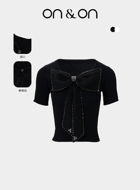 ON＆ON/安乃安2026春夏新款韩系V领蝴蝶结透气甜美通勤短袖针织衫