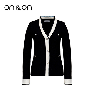 撞色拼接休闲风显瘦针织开衫 ON＆ON 百搭时尚 新款 安乃安2025冬季