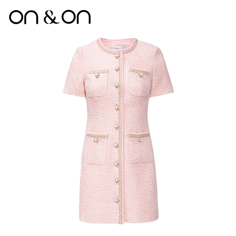 ON＆ON/安乃安新款韩版气质复古粉色小香女装连衣裙-N2SU16005,女装/女士精品,连衣裙,淘宝优惠券,粉丝福利购,淘宝优惠卷