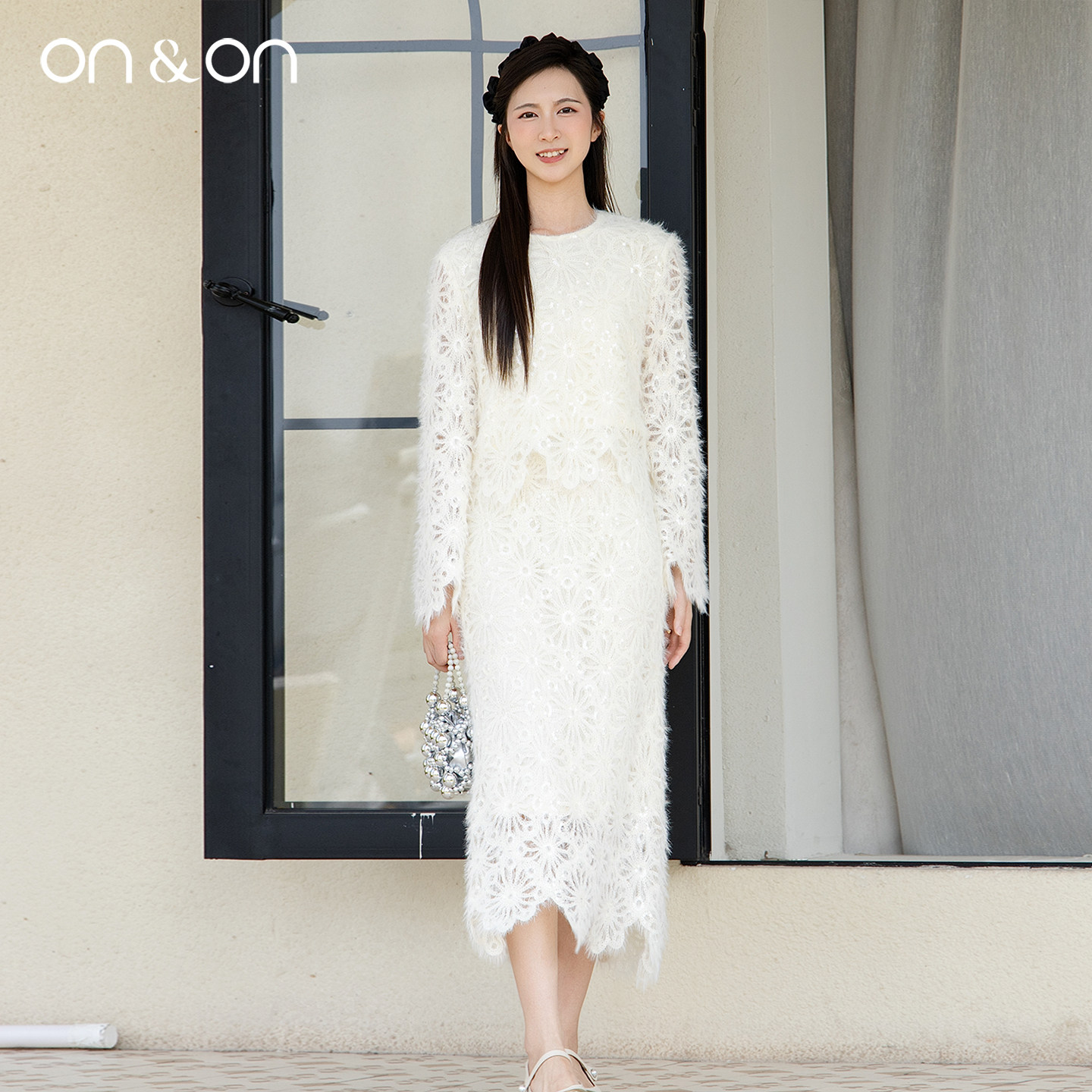 ON＆ON/安乃安2026春季新款韩系高奢时尚气质毛绒镂空钩花套