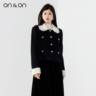手工钉珠时尚 ON＆ON 法式 新款 气质简约羊绒短外套 安乃安2025冬季