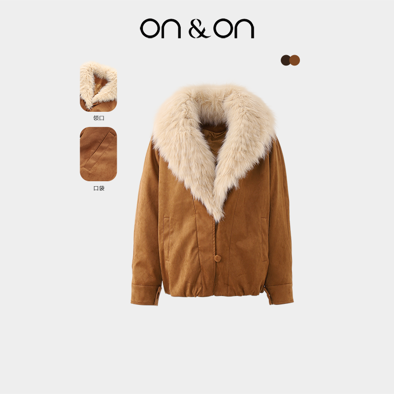 安乃安复古麂皮绒羽绒狐狸毛外套
