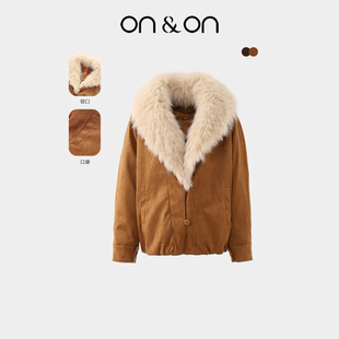 韩系复古麂皮绒羽绒狐狸毛软糯皮草外套 新款 ON＆ON 安乃安25冬季