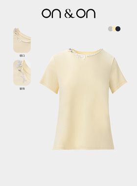 ON＆ON/安乃安2026春夏新款圆领时尚手工钉珠蝴蝶结减龄针织T恤女