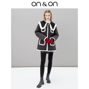 ON＆ON 韩系撞色气质减龄娃娃领设计感抽绳收腰羽绒服 安乃安冬季