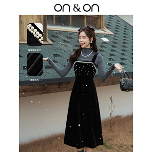 法式 新款 重工钉珠轻奢高级感吊带连衣裙 安乃安2025冬季 ON＆ON