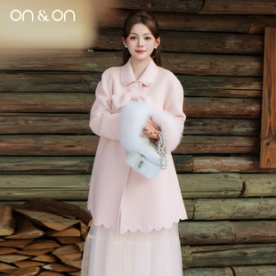 韩系蝴蝶结千金风钉珠狐狸毛羊绒大衣 新款 ON＆ON 安乃安2025冬季