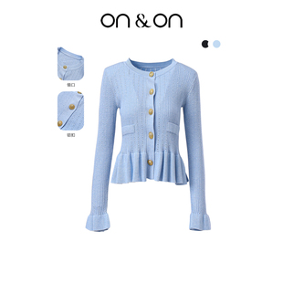 韩系轻奢金属扣荷叶边收腰针织开衫 新款 女 安乃安2025冬季 ON＆ON