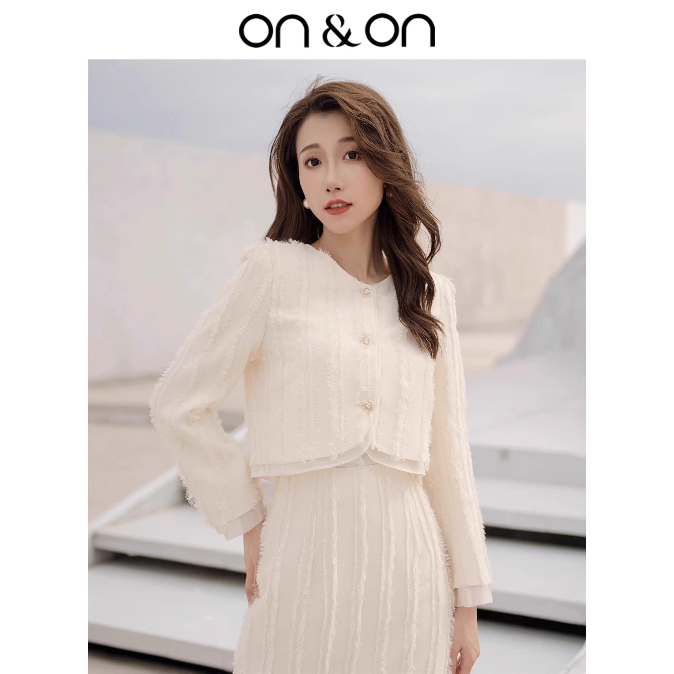 ON＆ON/安乃安冬季韩系重工立体提花流苏时尚轻奢简约小香风套装