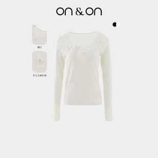 韩系圆领手工立体钉花亲肤收腰针织衫 新款 安乃安2025冬季 ON＆ON