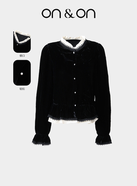 ON＆ON/安乃安2025冬季新款法式赫本风木耳领气质精致丝绒小衫女