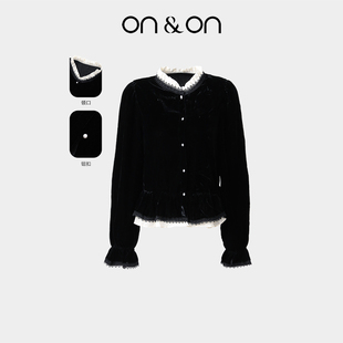 赫本风木耳领气质精致丝绒小衫 ON＆ON 法式 新款 女 安乃安2025冬季