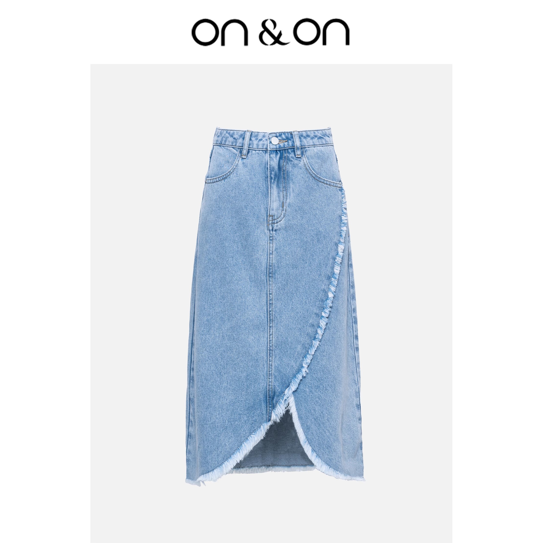 韩系通勤A型高腰流苏牛仔半身裙