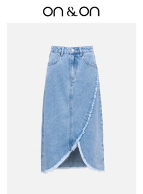 ON＆ON/安乃安26春季新款休闲通勤高腰不规则牛仔流苏开叉半身裙