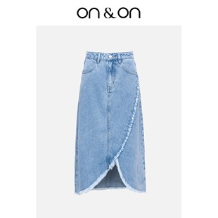 休闲通勤高腰不规则牛仔流苏开叉半身裙 新款 ON＆ON 安乃安25秋季