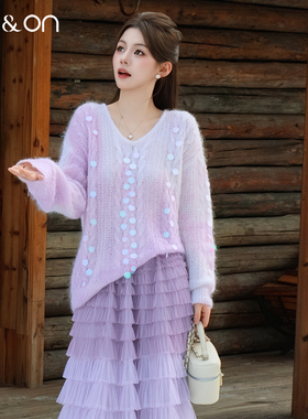 ON＆ON/安乃安2025冬季新款韩系时尚甜美减龄渐变编织亮片毛衣女