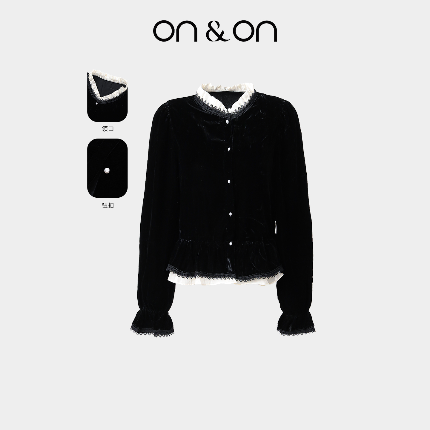 安乃安法式赫本木耳领精致丝绒衫