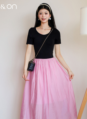 ON＆ON/安乃安2026春夏新款韩系粉墨多巴胺气质针织A摆廓形连衣裙