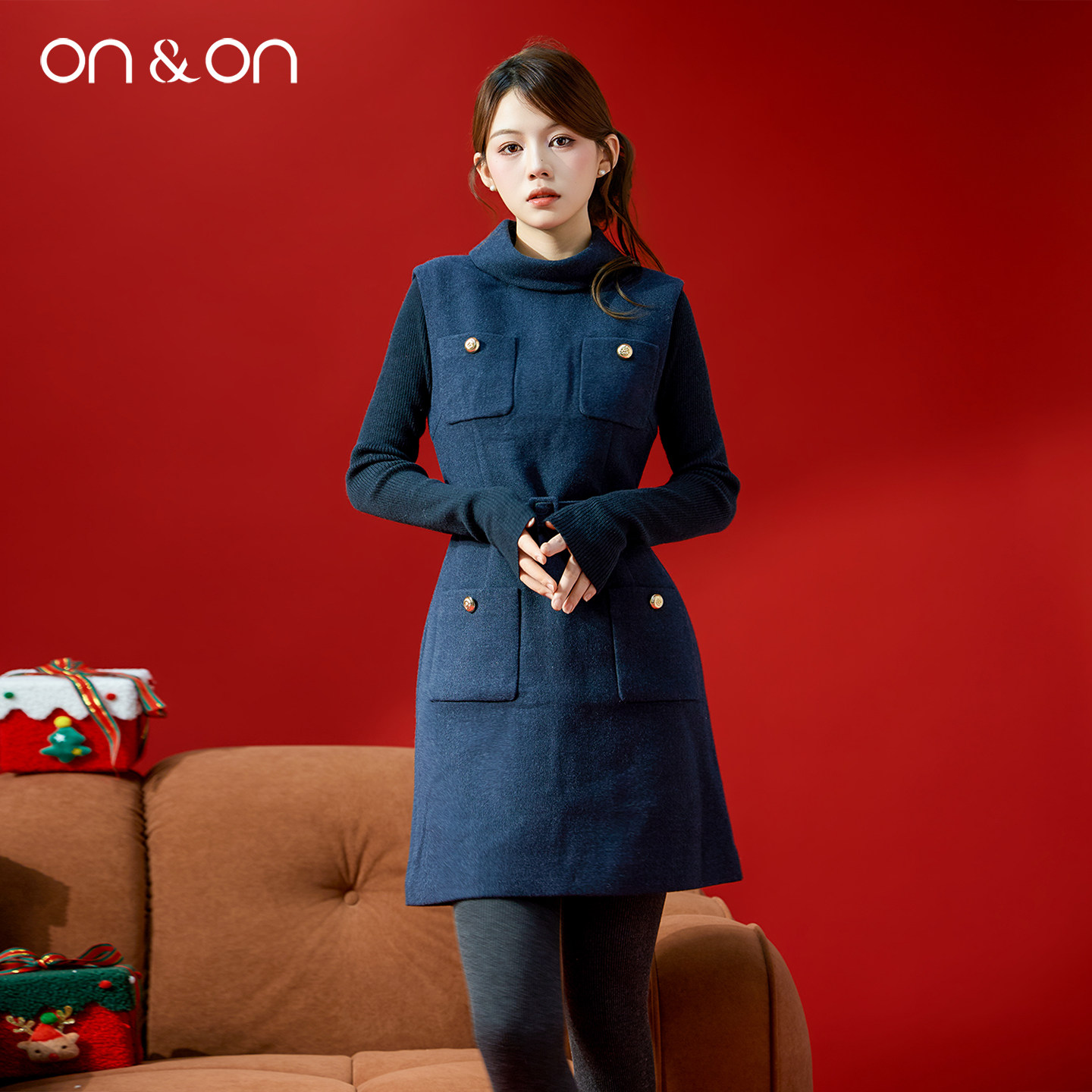 ON＆ON/安乃安2025冬季新款韩系复古气质毛呢背心裙+针织打底小衫,女装/女士精品,时尚套装,淘宝优惠券,粉丝福利购,淘宝优惠卷