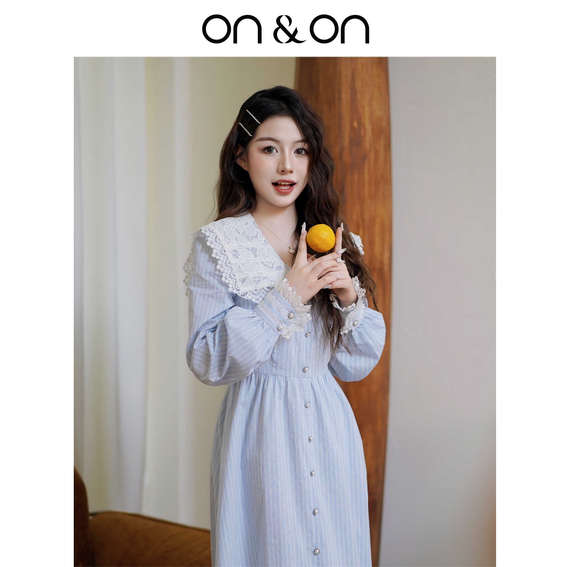 ON＆ON/安乃安2025秋冬新款法式娃娃领撞色精致甜美小个子连