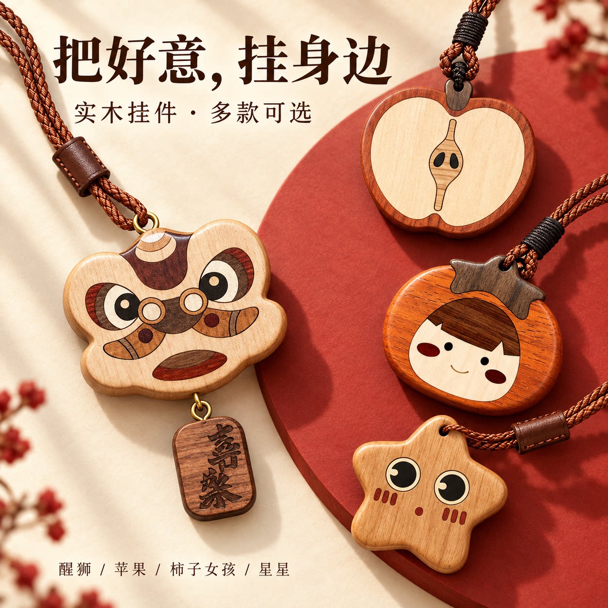 刻物纪实木中国风可爱钥匙扣图片