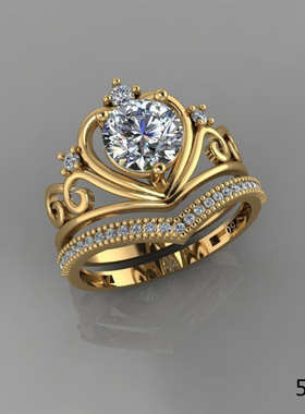 晨睿畅卖仿金镶嵌白水钻气质两件套戒指 精美饰品直供