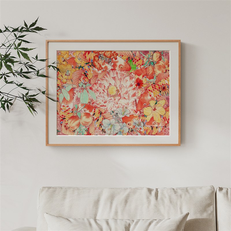 张文学x九鱼图横版卧室床头餐厅玄关挂画国潮乔迁新家礼物装饰画