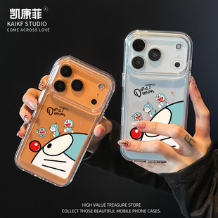 适用苹果17promax手机壳新款iPhone16侧脸叮当猫15不会撞壳可爱14pro透明外壳14plus高级感13独特好看12全包