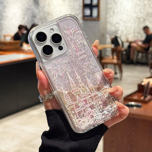 适用苹果16promax新款手机壳超好看的iPhone15pm烟花城堡流沙外壳14pro小众高级感女款14透明13por全包防摔12