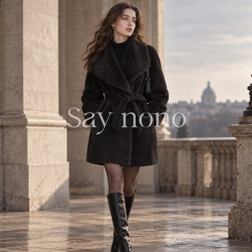 懒猫nono/Saynono【墨上观】腰带收腰气质毛绒大衣女GW90605MY