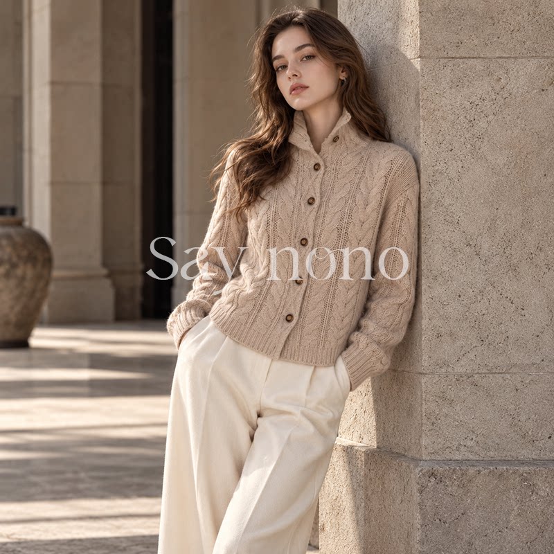 懒猫nono/628克山羊绒【云梭织语】法式绞花肌理感毛衣GY10201GY