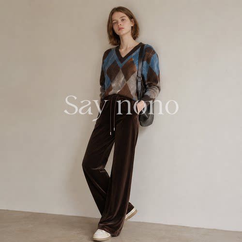 懒猫nono│Saynono 午后休闲_秋冬丝绒垂感聚酯直筒裤 /24YQ200