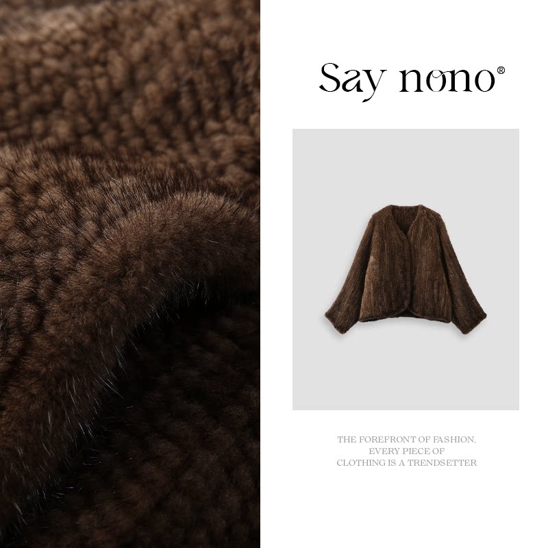 懒猫nono/Saynono V领编织女貂开衫皮草外套/MNLD30261图片