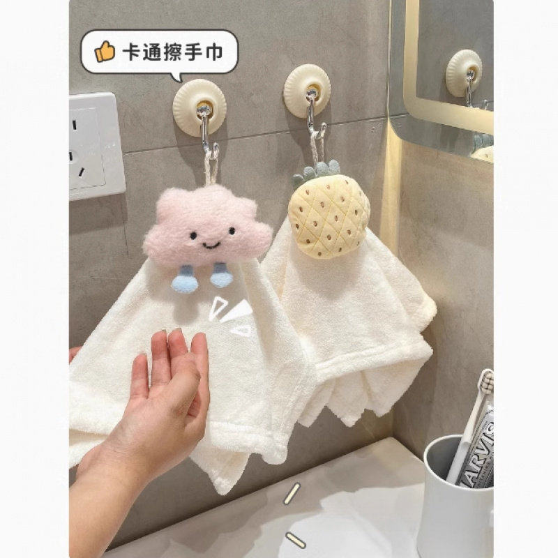 可爱擦手巾吸水挂式擦手毛巾卫生间厨房洗手布插手加厚儿童擦手帕