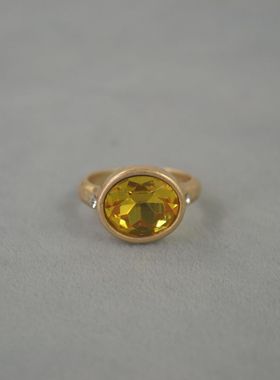 极速美国b潮牌 复古金色 黄色宝石  戒指